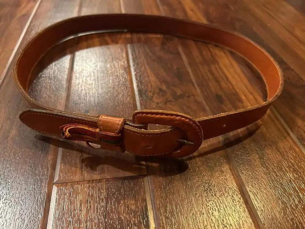 Vintage Dockers Brown Leather Belt Size L w/Leather Buckle and Colorful Tassels